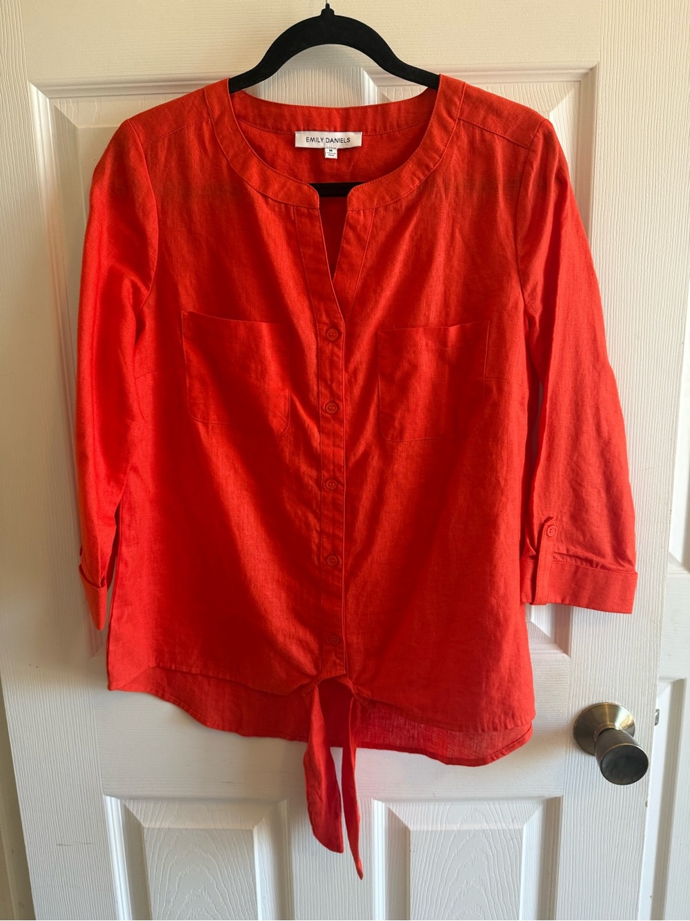 Emily Daniels Women's Coral Tie-Front Button Down Shirt